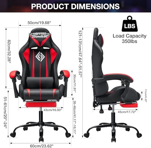 HOFFREE LED Gaming Chair with Massage RGB Lights Computer Game Chair-Red