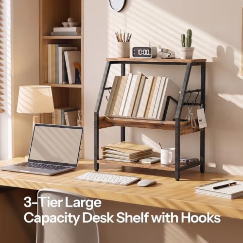 HOOBRO Desk Shelf, 3-Tier Desktop Bookshelf, Tabletop Organizer Storage