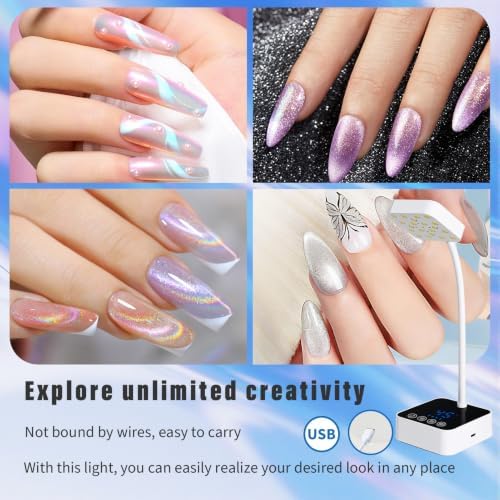 UV LED Nail Lamp for Gel Nails Polish, 20 Beads Flash Cure 60W Cordless Gooseneck Mini Nails Light, Quick Dryer with Timers Smart Sensor Ambient Lighting, Home DIY & Professiona 2000Am