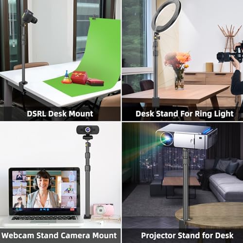 Camera Desk Mount Table Stand with Ball Head, Adjustable Light Stand with 1/4" Screw & C Clamp for DSLR Camera, Ring Light, Live Streaming, Photo Video Shooting
