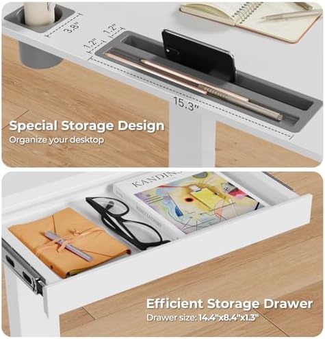 Mobile Standing Desk with Drawer, 35"×20" Small Desk, White