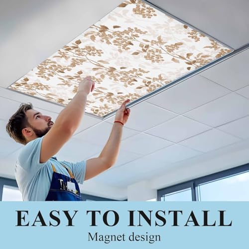 Brown Flower Magnetic Fluorescent Light Covers for Ceiling Lights 2 x 4 Feet,Spring Summer Retro Garden Herb Pastel Plant Office Classroom Kitchen Drop Ceiling Light Covers Lighting Filter 1 Pack