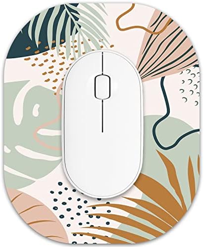 Small Mouse Pad 6 x 7 Inch, Oval Mini Mouse Pad with Non-Slip Rubber Base, Waterproof Compact Mouse Mat for Laptop Computer Wireless Mouse Keyboard Tray Home Office Travel, Green Leaves
