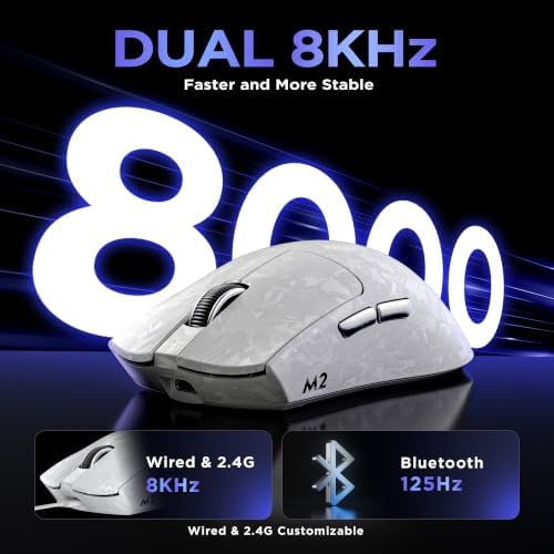 YUNZII M2 Dual 8K Wireless Gaming Mouse, PAW3395, 6-Level DPI(White)