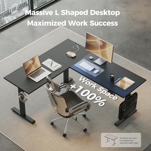 Agilestic L Shaped Electric Standing Desk Adjustable Height, 63 Inch, Black