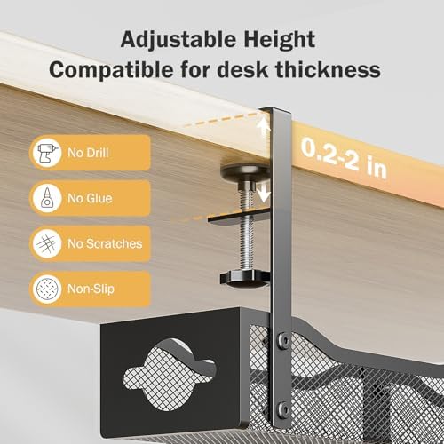 DELAMU 25'' Upgraded No Drilling Under Desk Cable Management Tray, Black