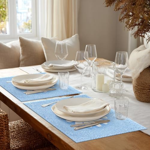 Shrahala Botanical Daisy Set of 4 12 x 18 Inch Linen Placemats, Soft Blue Background Burlap Table Mat Washable Double Layered Heat Insulation for Indoor/Outdoor
