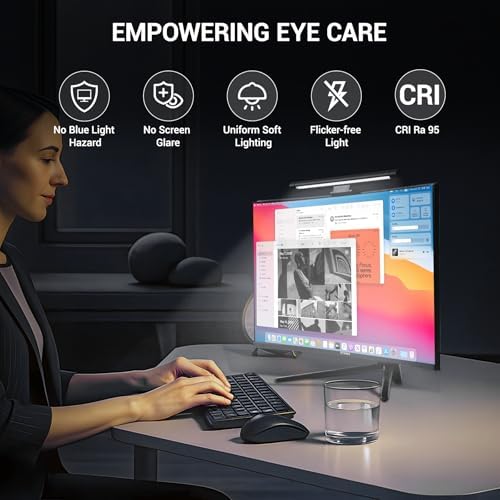 PROSmart Monitor Light Bar, Computer Monitor Lamp, 250LM No Glare Eye-Care LED Screen Bar, Fit for Curved/Flat Monitor, USB Reading Screenbar for Home/Office/Work/Game