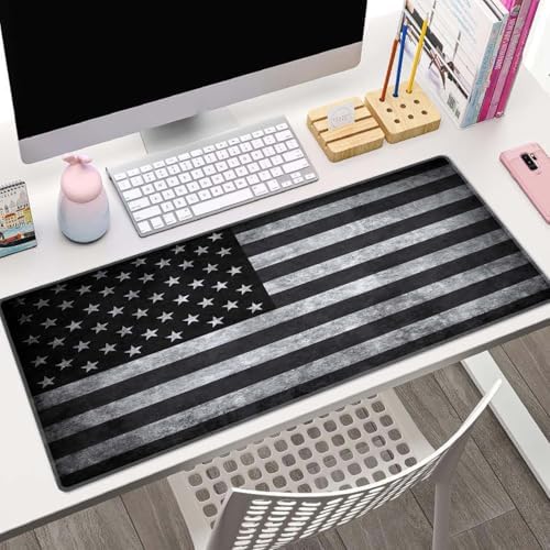 American Flag Desk Mat Pad Black and Grey Large Mouse Pad XL Desk Pad Gaming Mousepad Extended Keyboard Mat 31.5 x 11.8 in Laptop Computer Keyboard Pad Mouse Mat for Office Desk Decor