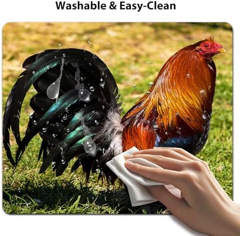 9.5x7.9 Inch Office/Gaming Mouse Pad, Vibrant Rooster with Iridescent Feather in Grass Colorful Farm Animal, Cute Anti-Slip Mat for Desk Decor