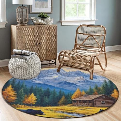 Fashion Round Area Rug Large Non Slip Carpet, Thanksgiving Black Bears Unisex Home Decor Mat