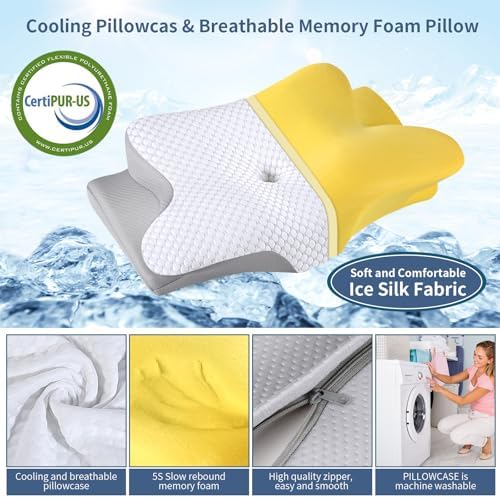 Cervical Pillow for Neck Pain Relief, Ergonomic Neck Pillow for Sleeping, Contour Side Sleeper Pillow for Neck Support, Orthopedic Cooling Memory Foam Pillows for Back Stomach Sleepers (White)