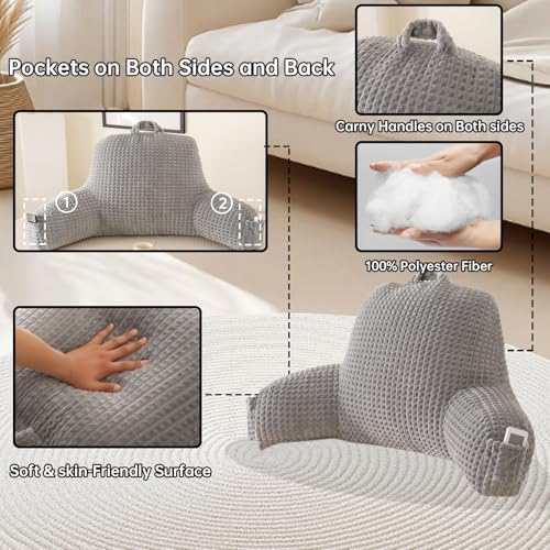 Reading Pillow with Arms for Bed Sitting,Gray Flannel
