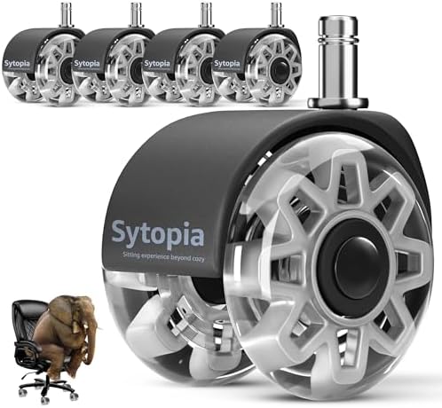 Sytopia Office Chair Wheels Replacement, 2.5 Inch Heavy Duty Casters, Set of 5, for Carpet and Hardwood Floors, Universal Size 11x22mm, Fits 99%, Grey