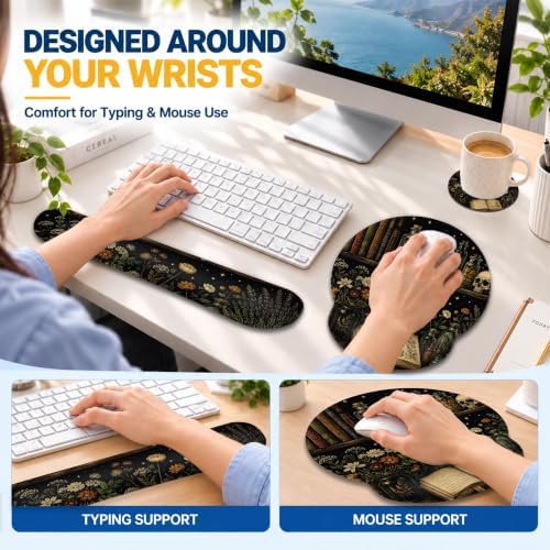 Keyboard Wrist Rest and Mouse Pad Set with Matching Coaster