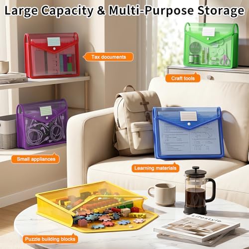 Plastic Expanding File Folder, Transparent Envelopes with Snap Closure