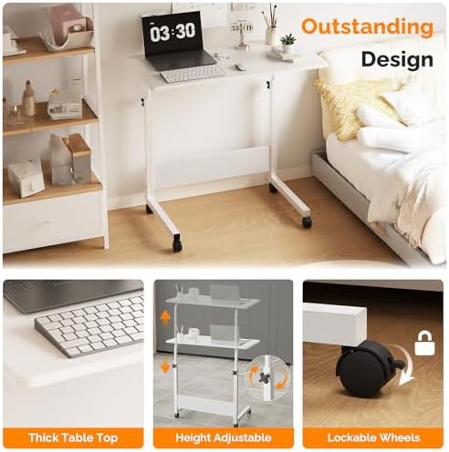 FCH Portable Computer Workstation, Standing Desk Adjustable Height, Small Computer Desk w/Rolling, Sit Stand Laptop Desk TV Tray for Bed Sofa Hospital Reading Eating, Rustic Brown, 23.6"