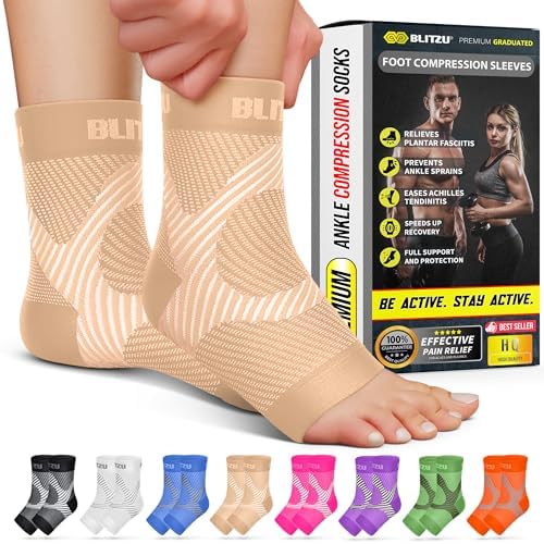 BLITZU Compression Socks for Plantar Fasciitis, Foot, Arch & Ankle Support