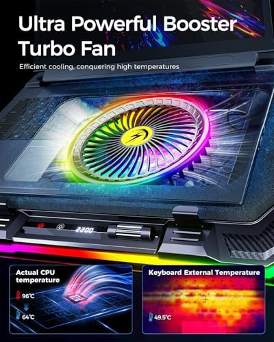 KeiBn Gaming Laptop Cooling Pad, Laptop Fan Cooling Pad with 5.5inch RGB External Fan, Rapid Cooling Laptop 15.6-19.3inch, 8 Height Stands, 2 USB Ports, Phone Holder-K1 5V RGB