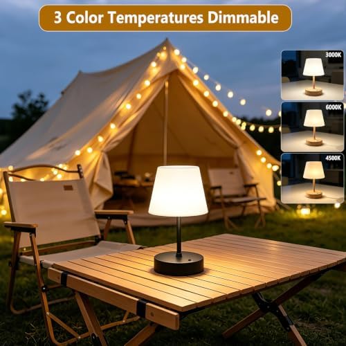 Cordless Table Lamp, Rechargeable Shower Lamp - Black Set of 2