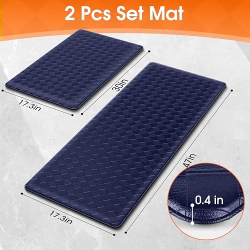 TranquilRelax 2-Piece Kitchen Mats, Cushioned Non-Slip Floor Mats, Blue