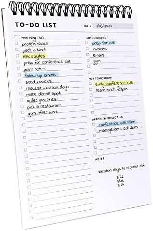 To Do List Notepad with Multiple Functional Sections, Spiral Daily Planner