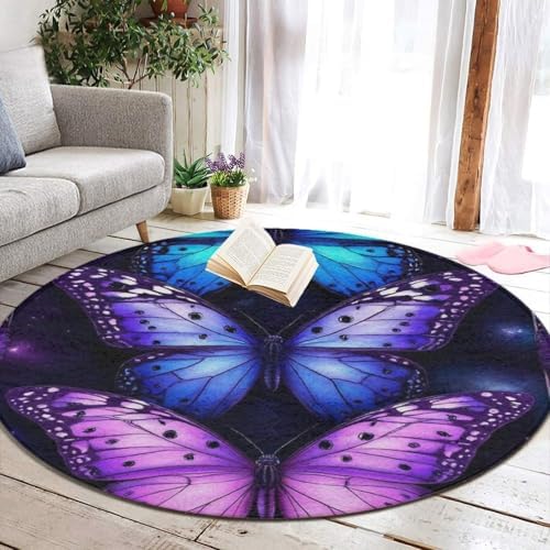 Circular Rugs Large Modern Round Area Rug Fashion Decor Mat for Home Office Purple Butterfly