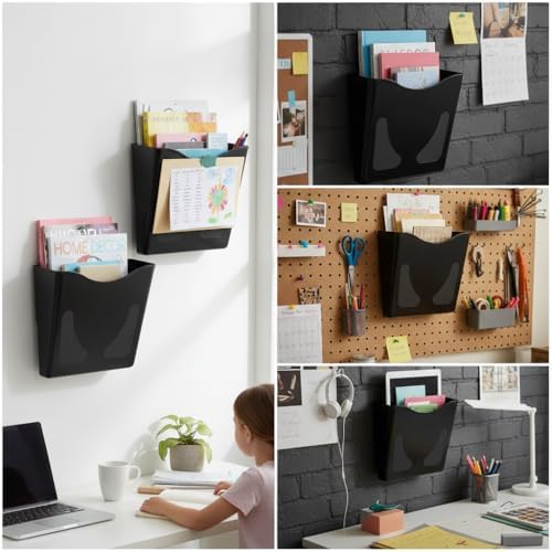 Azar Displays 250088-BLK-2PK Single Vertical Pocket Wall Mount Acrylic File Holder, Letter Size, Black (2-Pack)