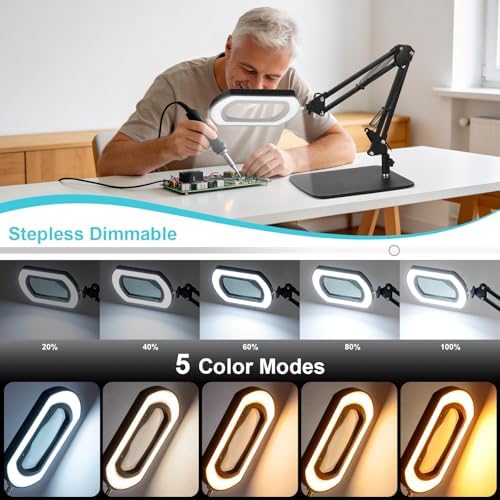 10X Magnifying Glass with Light and Stand,Real Glass Desk Lamp Magnifiers