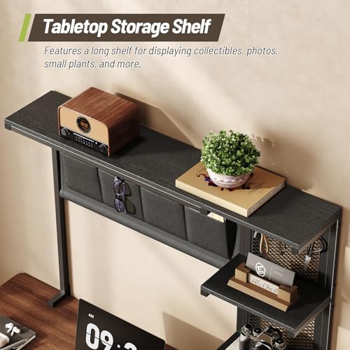 Clamp On Desk Shelf, Metal & Wooden Desktop Bookshelf & Heavy Duty Desktop Organizer, Desk Accessories,38.3" W x 33" H (Black) 999BKSSJ197