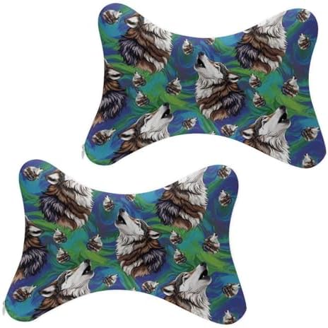 2 Pack Car Headrest Pillow Wolf Memory Foam Neck Pillow with Adjustable Strap for Driving Travel