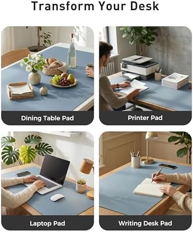Aothia Faux Leather Desk Mat - Large Mouse Pad, Non-Slip PU Leather Blotter, Waterproof Writing Surface for Office and Home (Denim Blue, 63" x 17")