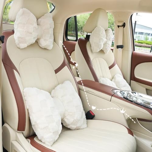4 Pack Car Neck Pillow and Lumbar Support Cushion Plush Butterfly Knot Headrest Pillow Comfortable Waist Support Cute Car Interior Decor