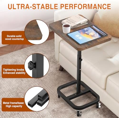 Adjustable Height Mobile TV Tray Table，Portable Laptop Desk for Eating