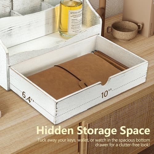 Rebee Vision Mail Organizer for Desk with Drawer for Home Decor, Whitewash