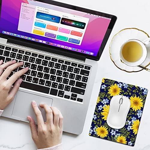 Small Mouse Pad Cute, Mini Mouse Pads for Wireless Mouse and Laptop, Travel Mousepad with Designs - Pretty Sunflowers, Portable Mousepads with Non-Slip Rubber Base for Women - 5.5 x 7 in