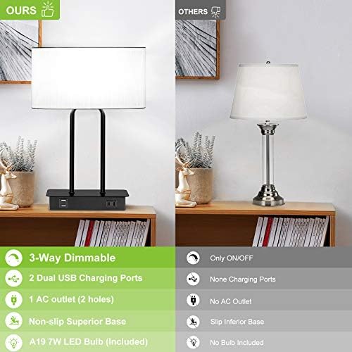 Bedside Touch Control Table Lamp, 3 Way Dimmable Modern Nightstand Lamp