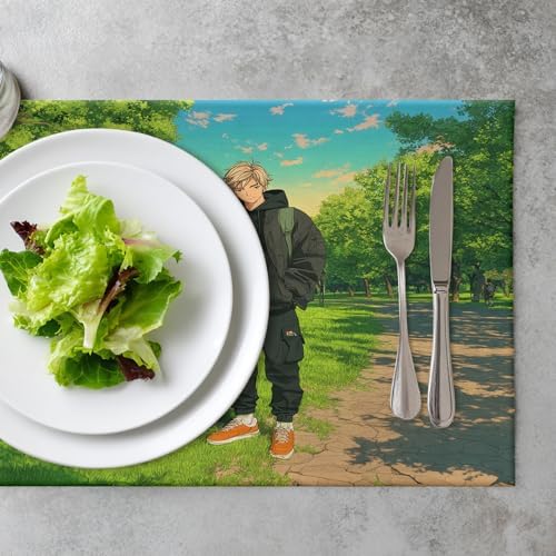 Casual Outfit Park Linen Placemats, Backpack Sneakers Table Mats for Table Washable Heat Insulation Thick Dining Mat, Indoor/Outdoor 12X18 in 6 Pcs