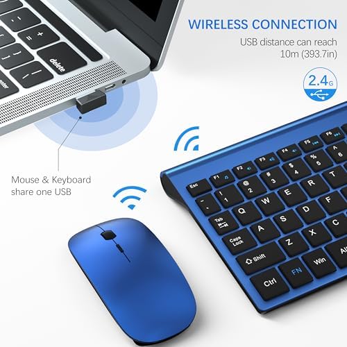 Wireless Keyboard and Mouse Ultra Slim Combo, TopMate - Blue Black