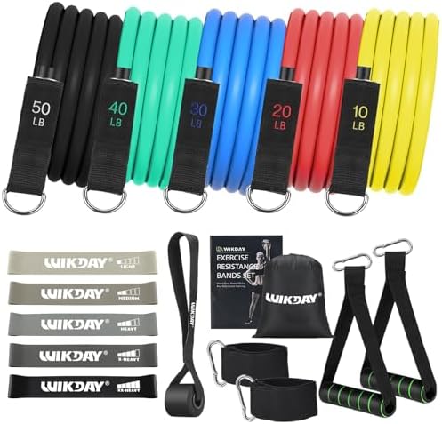 WIKDAY Exercise Resistance Bands with Handles for Working Out Workout Bands Set with Door Anchor for Physical Therapy, Yoga, Pilates