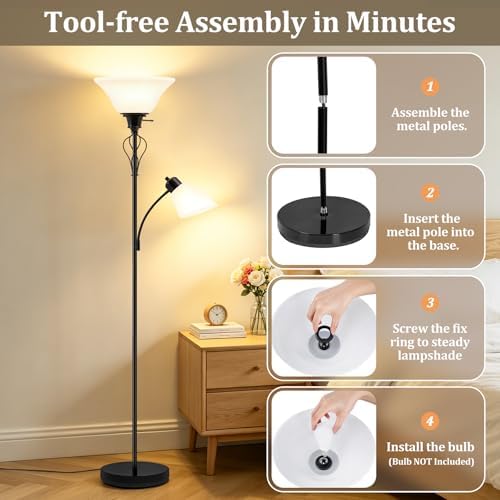Floor Lamps for Living Room, 70" Tall Torchiere Floor Lamps, Plastic Shade