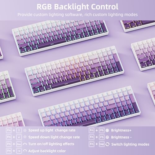 ZORNHER ZH100 Wireless Mechanical Keyboard,98% Purple Creamy Keyboard with Number Pad,Full Size Gaming Keyboard,Lighted Up PBT Dipped Keycaps,KKT Red Switches