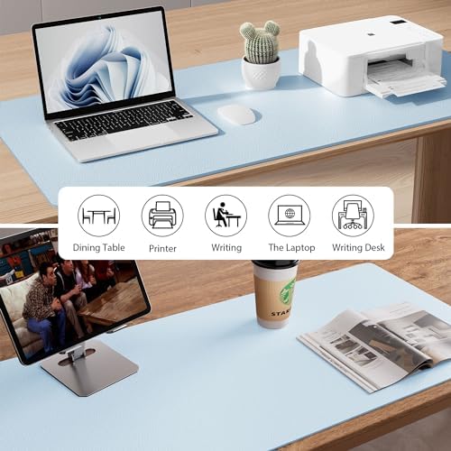 Aothia Leather Desk Pad Protector, Mouse Pad, Office Desk Mat, Non-Slip PU Leather Desk Blotter, Laptop Desk Pad, Waterproof Desk Writing Pad for Office and Home (31.5" x 15.7",Baby Blue)