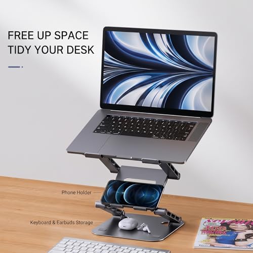 3-Tier Height-Adjustable Laptop Stand, All-Metal Dual-Bar Anti-Slip Heat-Dissipating Notebook Stand for MacBook Pro/Air (10-17"), Tablet, Gaming, Office, Home, Drawing - Silver