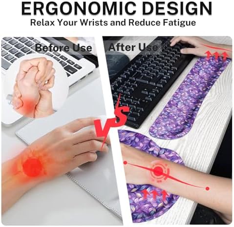 Britimes Ergonomic Mouse Pad Set with Wrist Rest, Purple Leaves