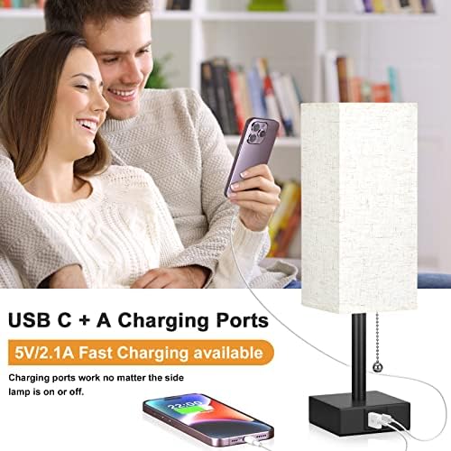 Small Bedside Table Lamp for Bedroom - Desk Lamp For Nightstand, USB C+A