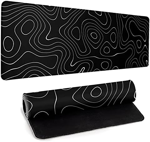 Large Topographic Map Gaming Mouse Pad for Desk Black Desk Pad with Non-Slip Rubber Base Stitched Edge Desk Organizers and Accessories Desk Decor