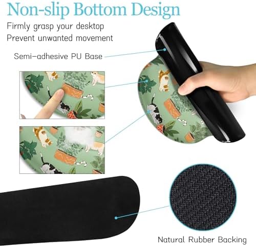 LIMKRIAN Cat Ergonomic Mouse Pad XXL Desk Mat Set, Green Desk Accessories