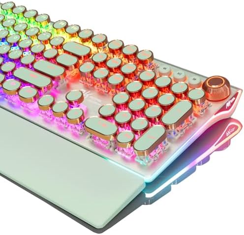 RK ROYAL KLUDGE X108 Typewriter Style Mechanical Keyboard, Wired Gaming Keyboard 108 Keys RGB Backlit Sidelight, Detachable Wrist Rest, Volume Knob, Retro Round Keycaps Blue Switches - Green