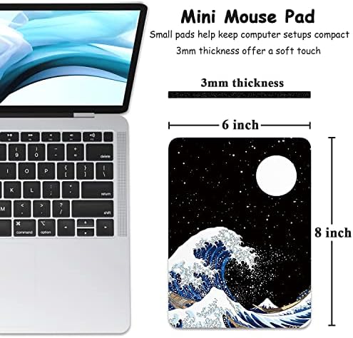 Dapesuom Small Mouse Pad, 6 x 8 Inch Thick Rubber Premium-Textured Non-Slip Portable & Washable Mini Mouse Mat for Women Men Wireless Laptops Keyboard Tray Gaming Computer Office Travel, Waves & Moon